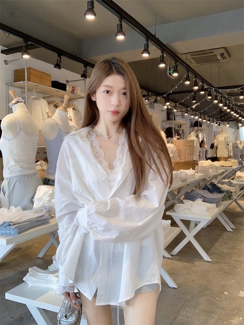 Summer Casual Shirt with Lacey Camisole  Sets